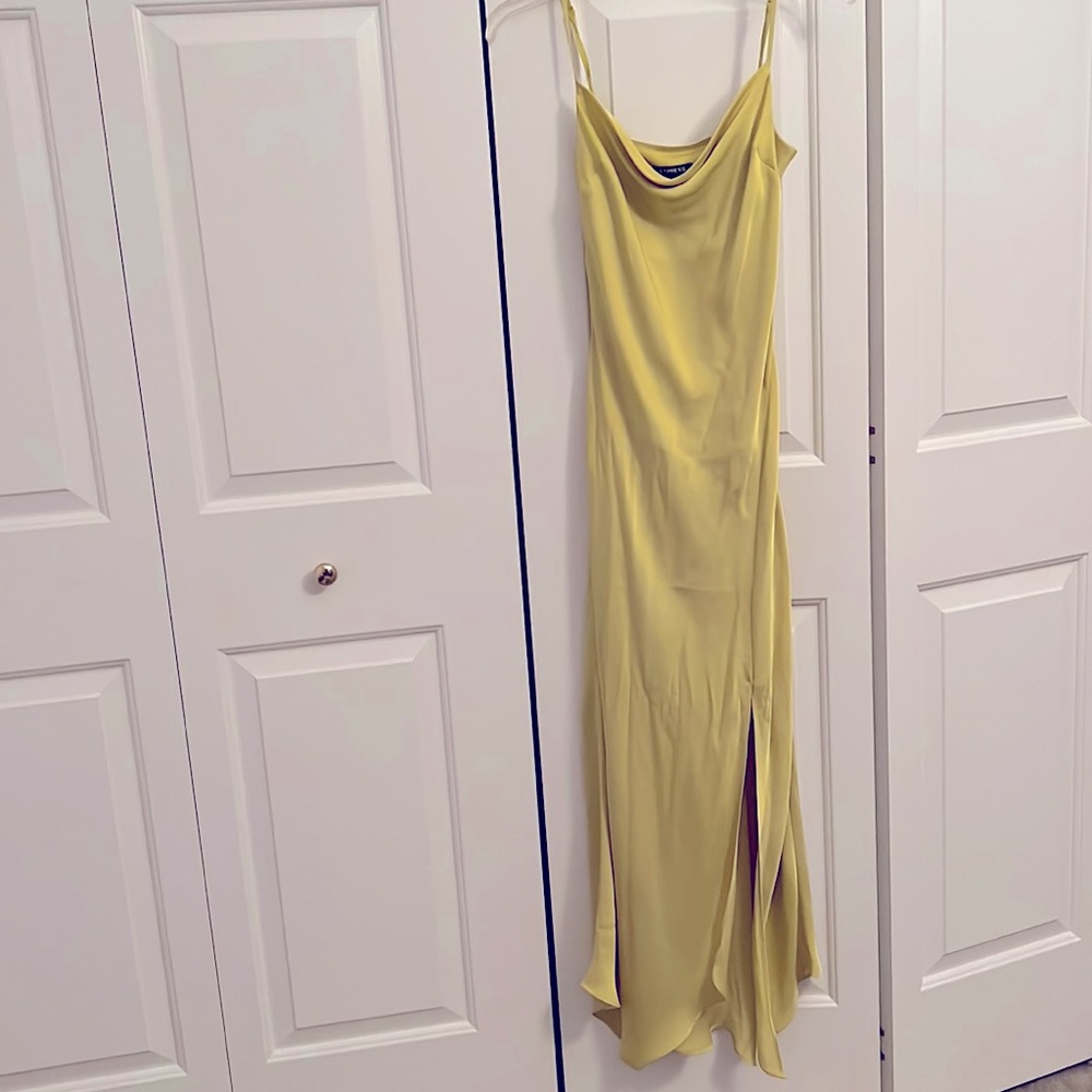 Satin Cowl Neck Maxi Slip Dress, Lime Green XS